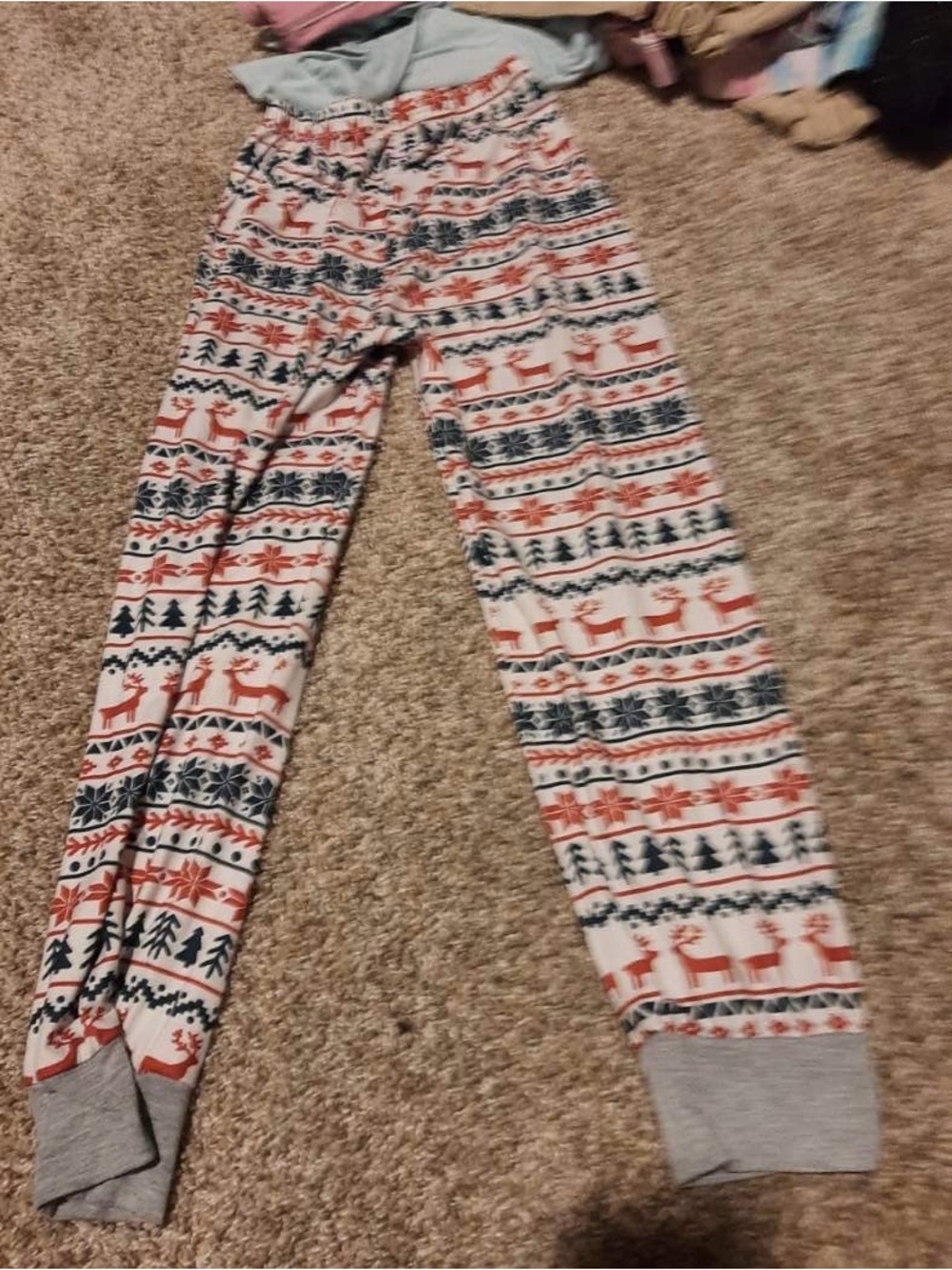 Cozy youth Holiday Reindeer Print Pajama Pants - Red, Green & White